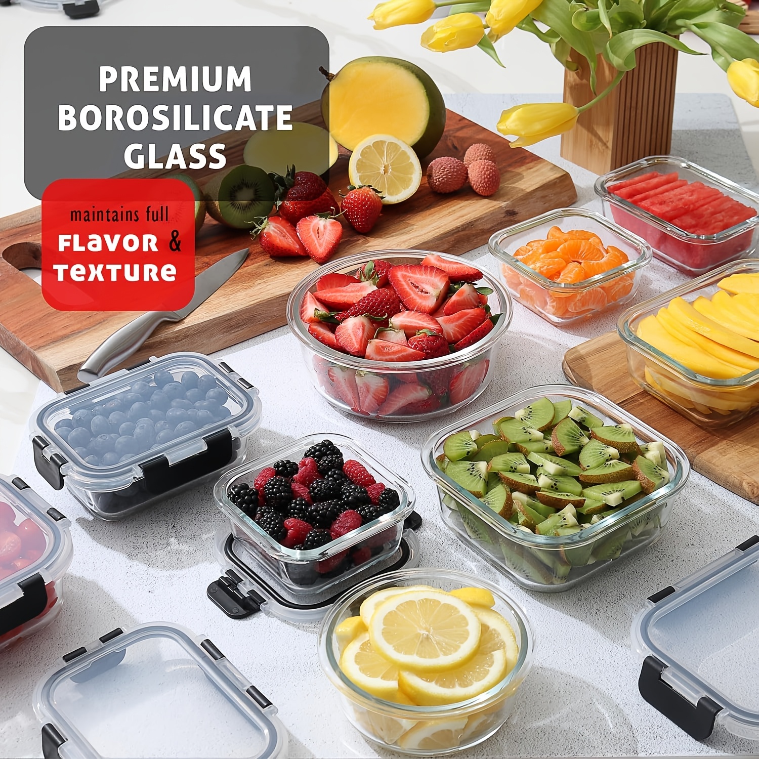 24pcs 12 sealed   food storage boxes and 12 lids kitchen organizer lunch glass lunch box airtight leak proof glass storage box with lid kitchen storage utensils holiday gifts Product details 4