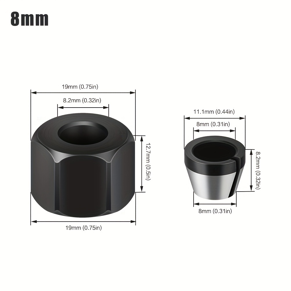 Image of 6/6.35/8mm Set For Woodworking Trimming Machine,router Bit Collet Set With Nut,conversion Of Different Shank Diameters For Edge Trimming And Engraving Machines.