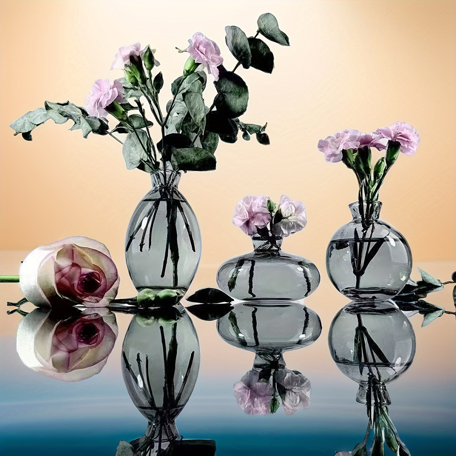 

[three-piece Set] Light And Luxurious Mini Vase Set Handicrafts Table Transparent Flowers Living Room Party Decorations