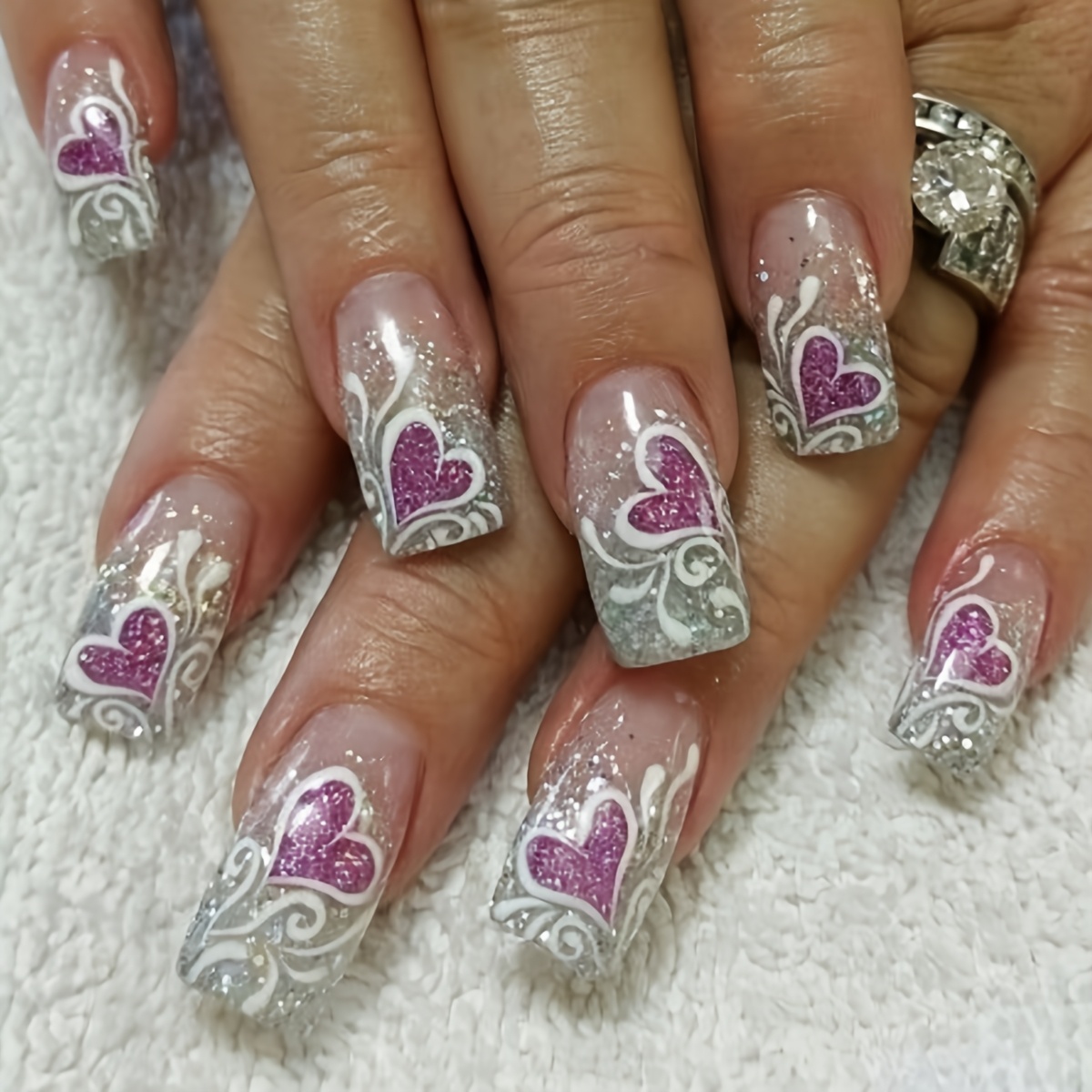 

24pcs Valentine's Day Charm Press-on Nails Set - Medium Square, With Purple For Parties &