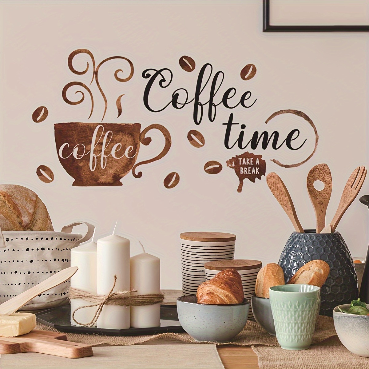 

1pc "" Kitchen Wall Decal, Creative Coffee Cup Design, Decorative Wall Sticker For Dining Room & Restaurant, Aesthetic Home Decoration, Room Decor, Your Home