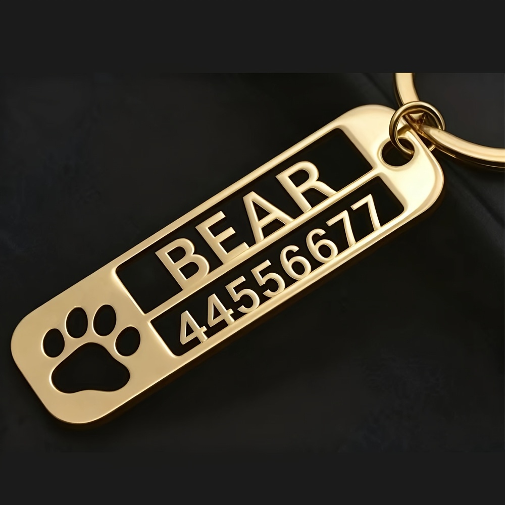 Custom Stainless Steel Pet Tag Keychain, Personalized Dog Tag