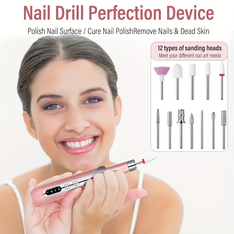 

Professional Electric Nail Drill Set, Portable Manicure & Pedicure Kit, Adjustable Speed Electronic Nail File With Sanding Heads & Usb Charging, Nail Polish Remover And Cuticle Tool