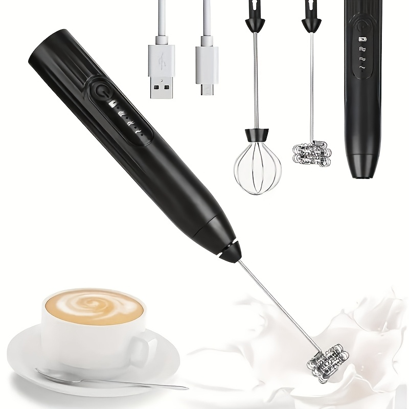 TEMU Batteur à Lait Rechargeable Portable avec 2 Accessoires, Fouet Électrique Argenté pour Mélanger les Boissons, Mini Fouettier à 3 Vitesses