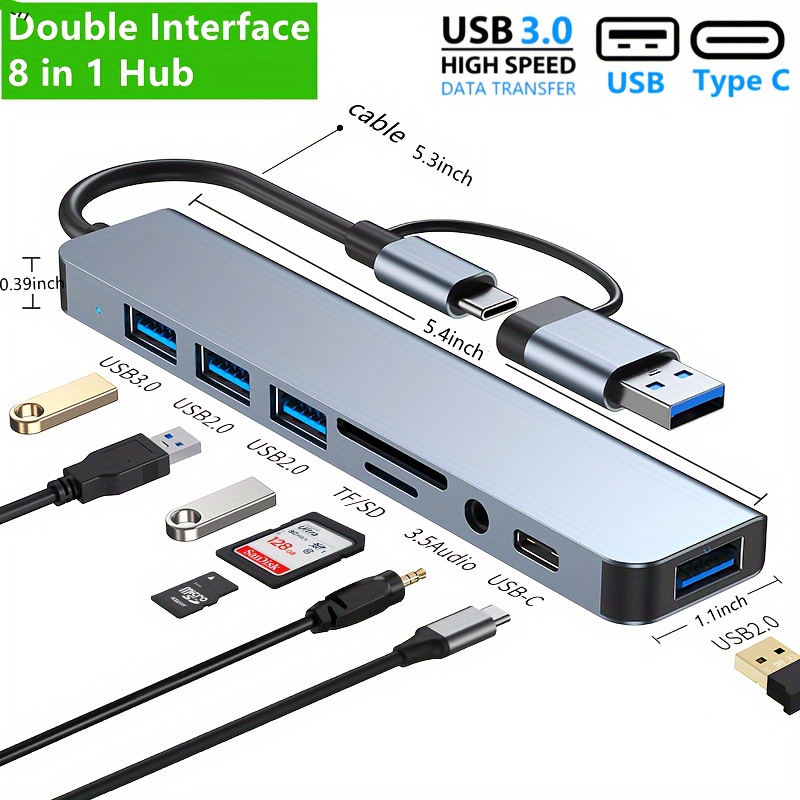 2 In 1 4/5/7/8 ポート USB C エクスパンダー USB 3 ハブタイプ C 