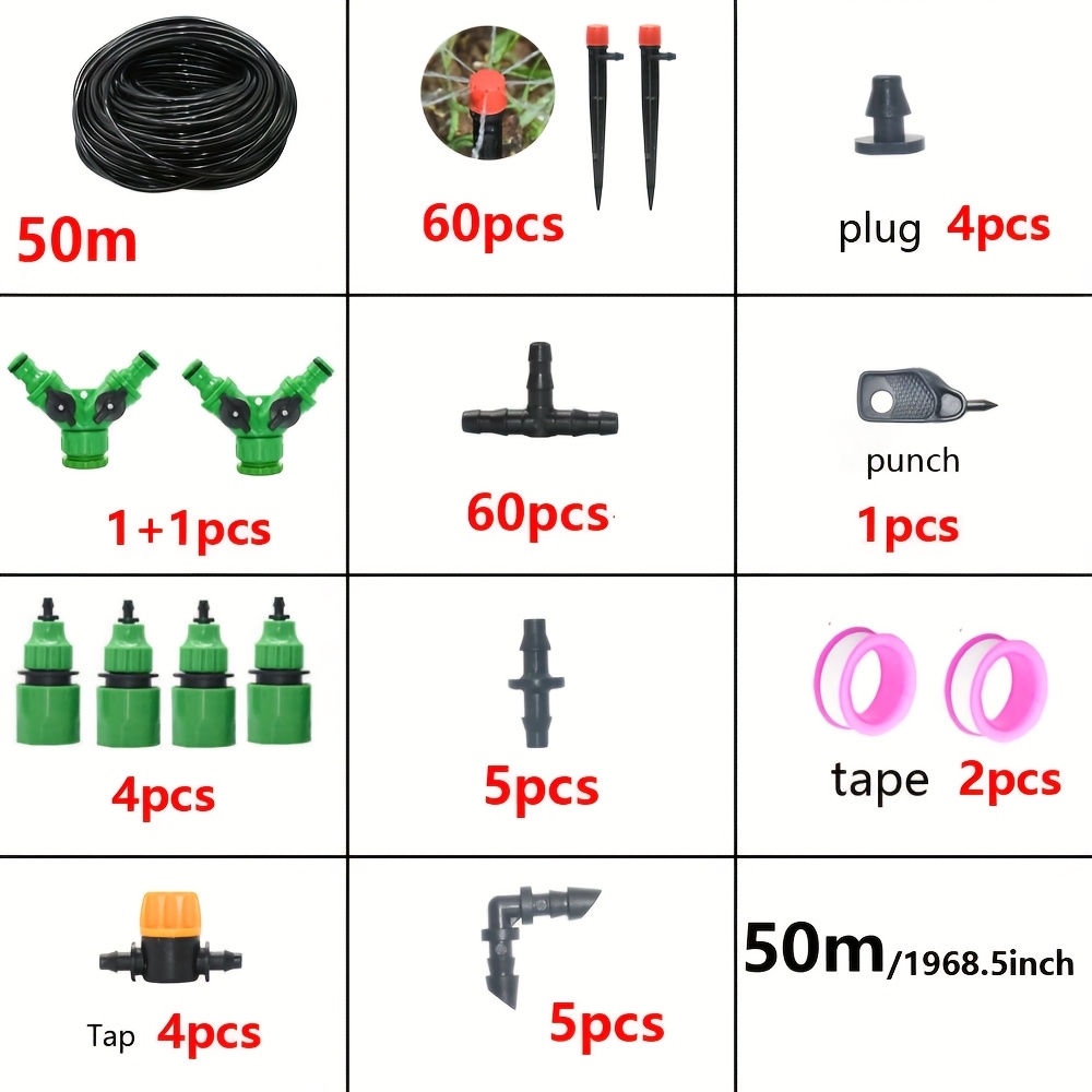 Image of Diy Drip Irrigation System Automatic Watering Kit Irrigation Timer Garden Hose Adjustable Dripper Garden Tool Set