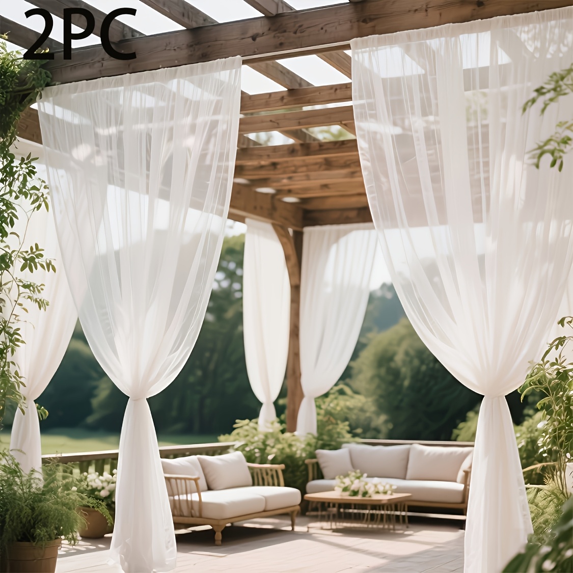 2pcs Pack White Sheer Tulle Curtains & Net Panels Suitable For Outdoor/indoor Use, Rod Pocket Window Drapes With Gazebo, Pergola,, Balcony - Wedding, Birthday Party Decorations, Hand Washable