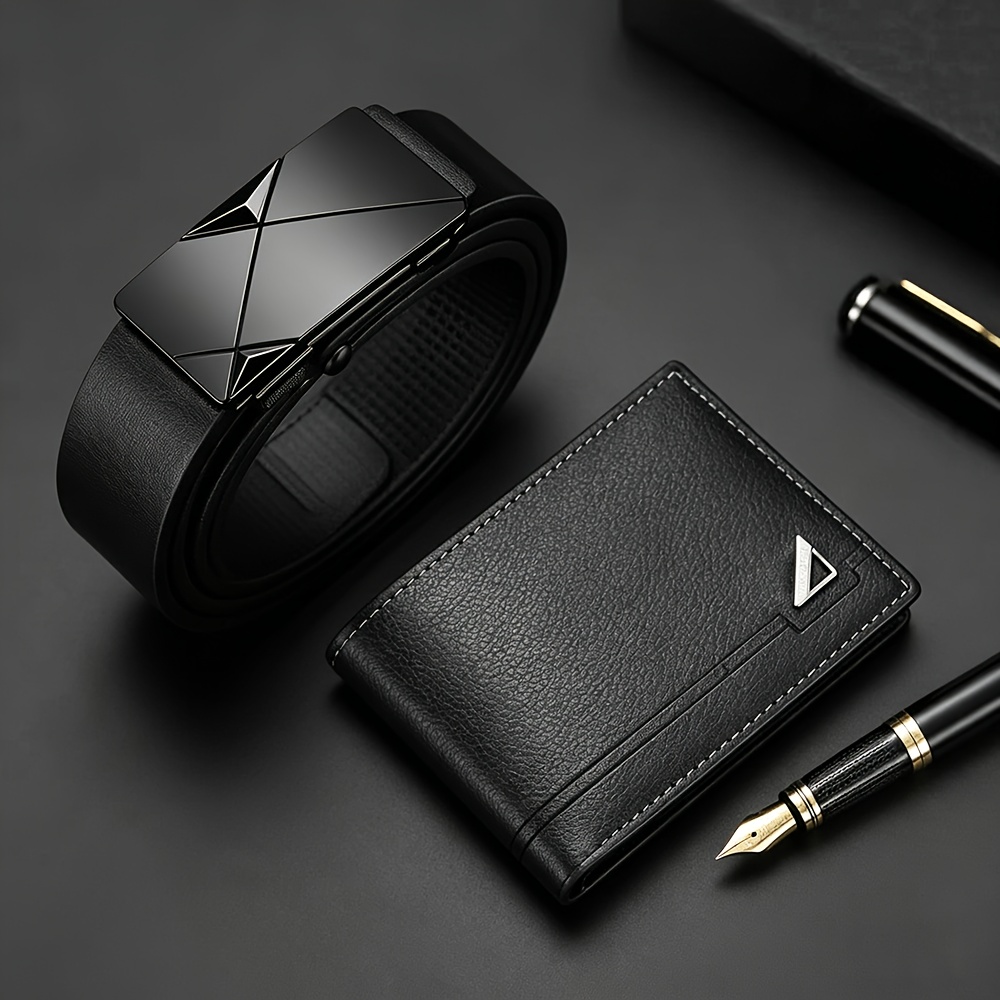 TEMU 2pcs Bag And Men's Casual Belt, With A Stylish And Easy Wide Pin Buckle. Made Of Versatile Metal Alloy Buckle, Suitable For Jeans And Trousers
