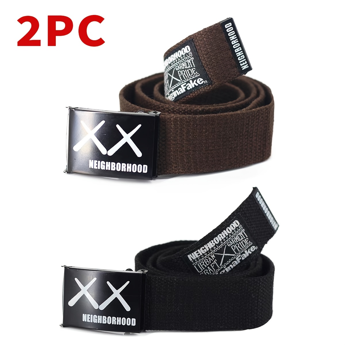 2 Women's Multicolored Adjustable Nylon Webbing Belts with Automatic Buckle
