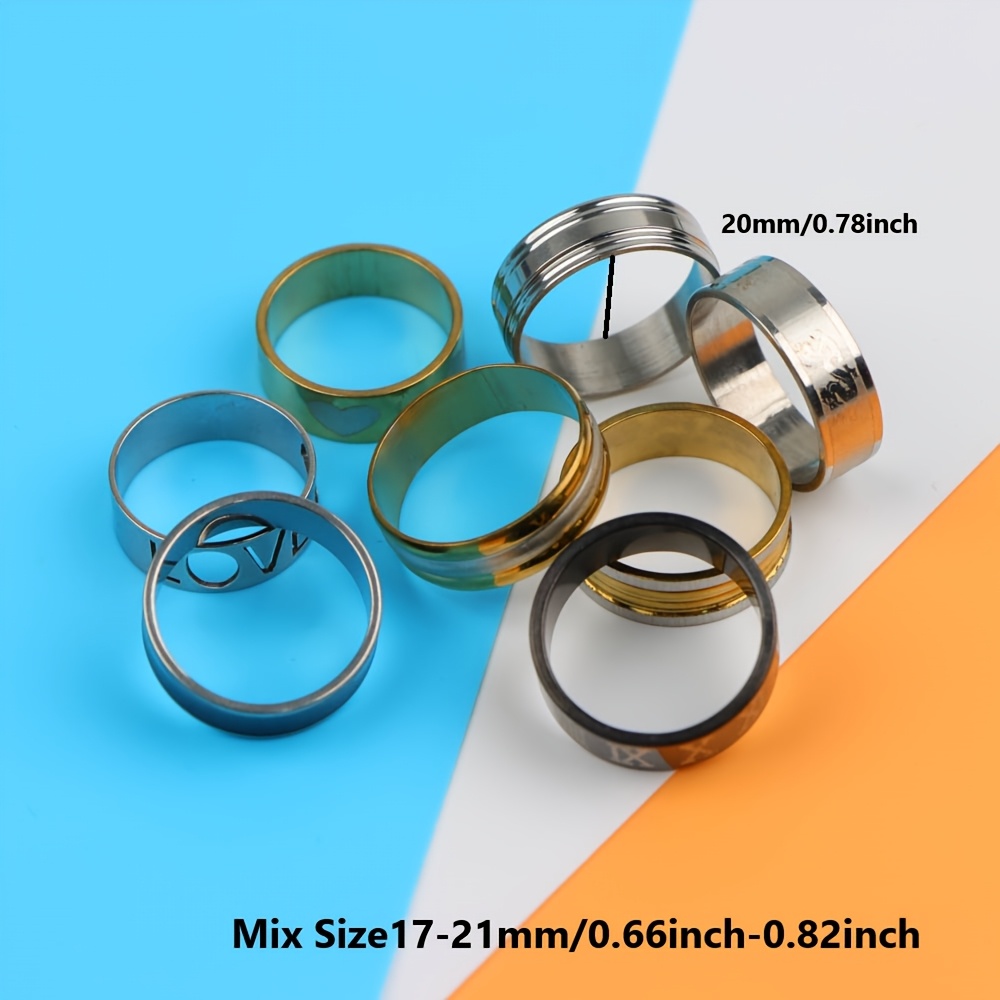 20pcs Printed Striped Stainless Steel Rings Mixed Style