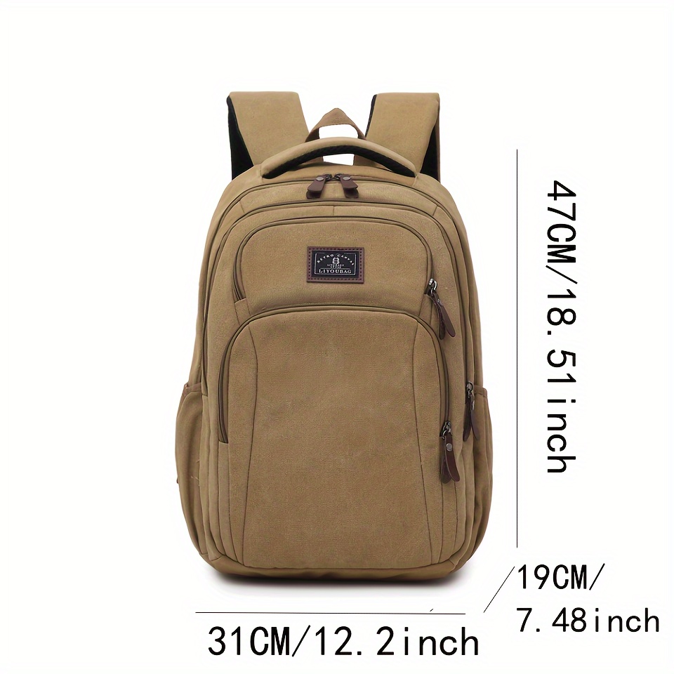 mens durable canvas backpack large capacity lightweight travel laptop bag with adjustable straps details 1