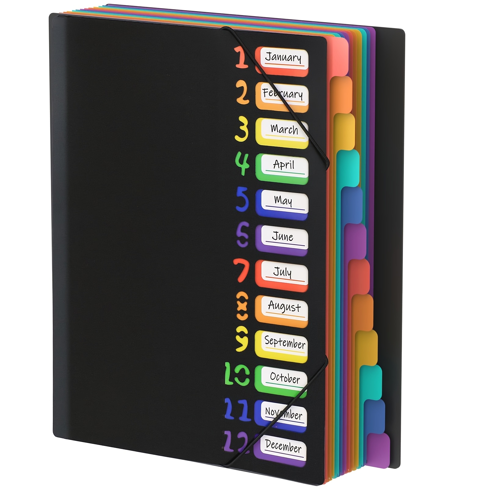 multi layer a4 folder with rainbow colored tabs monthly dividers durable plastic document organizer for     coded calendar system labeled months sturdy black cover folders for school