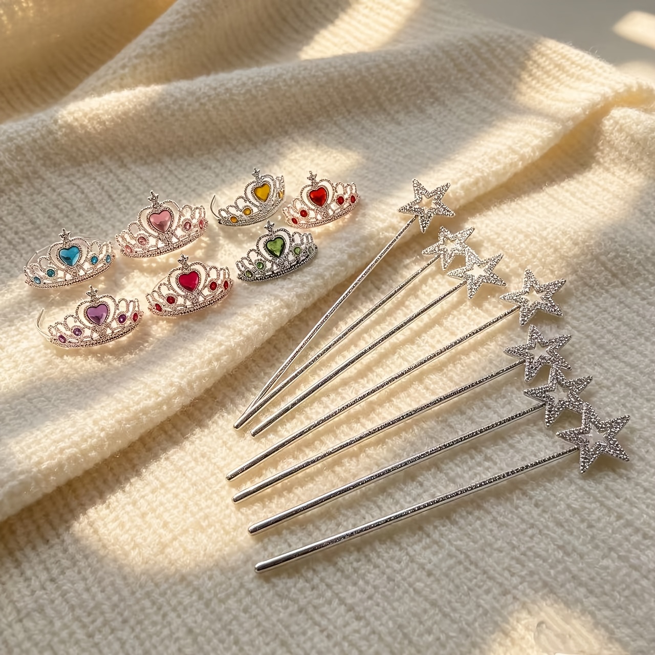 7 Sets Silvery Or 5 Sets Golden Star Wand And Heart Crown Set