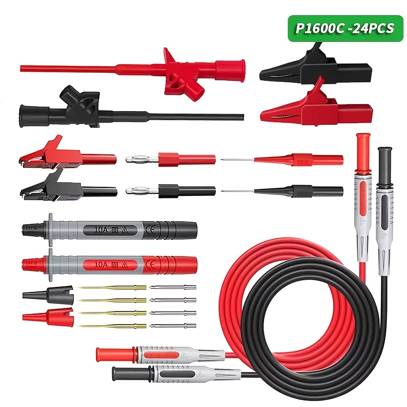 E-shop Multimeter-Testkit mit 4-mm-Bananenstekker Stecker-Stecker, Krokodilklemmen, Prüfhaken, Abisolierzange Prüfleitungen