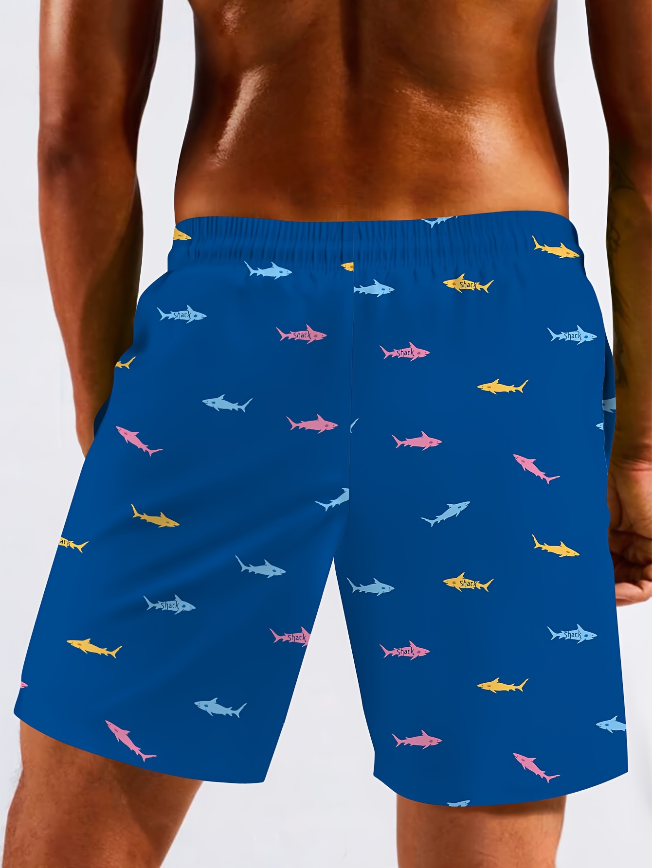 shark pattern mens board shorts with drawstring and pockets casual and chic shorts for summer beach and sports wear details 2