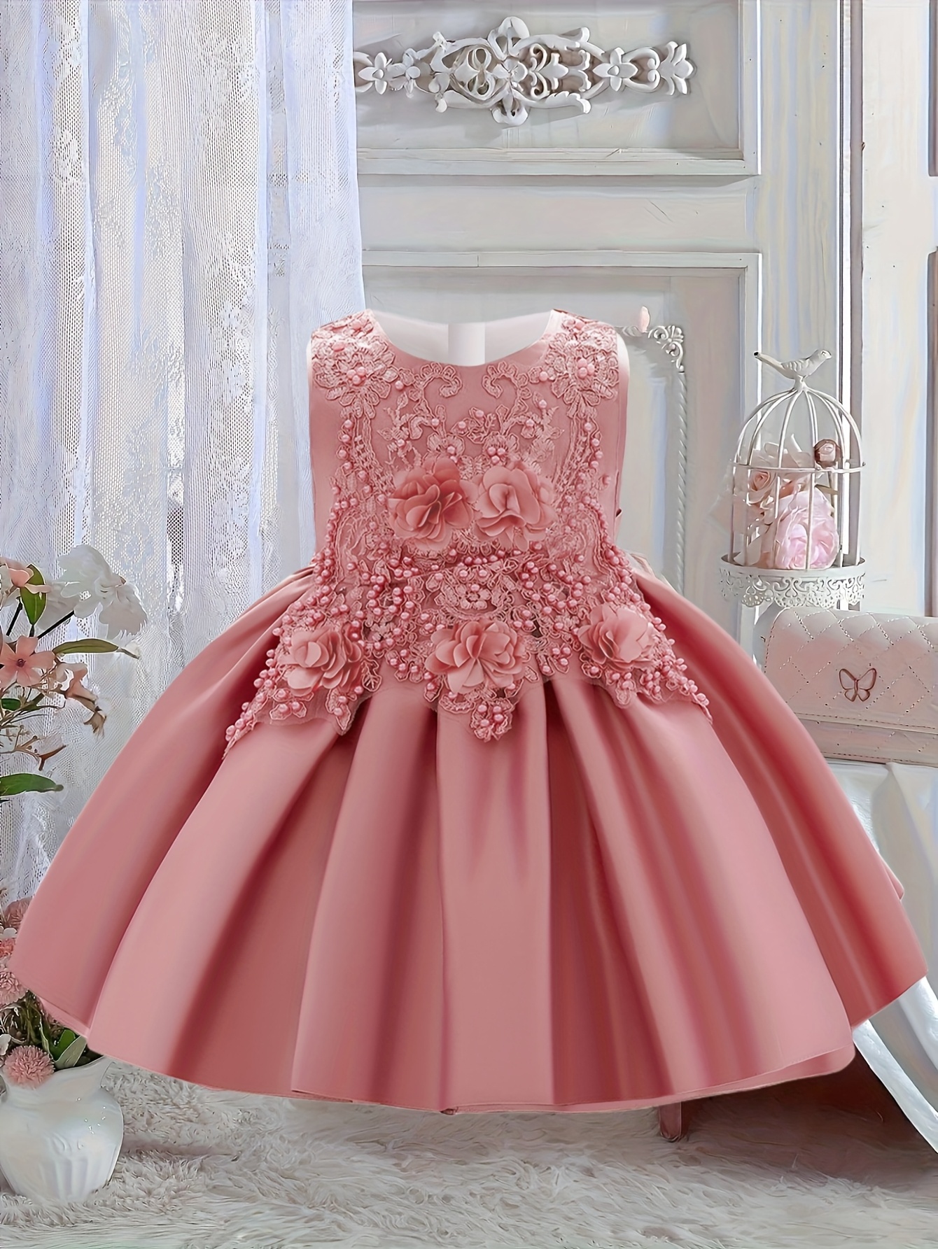 strapless open back dress Candy Pink Rose Border Godet Dress → Juliet Dunn London main image 1