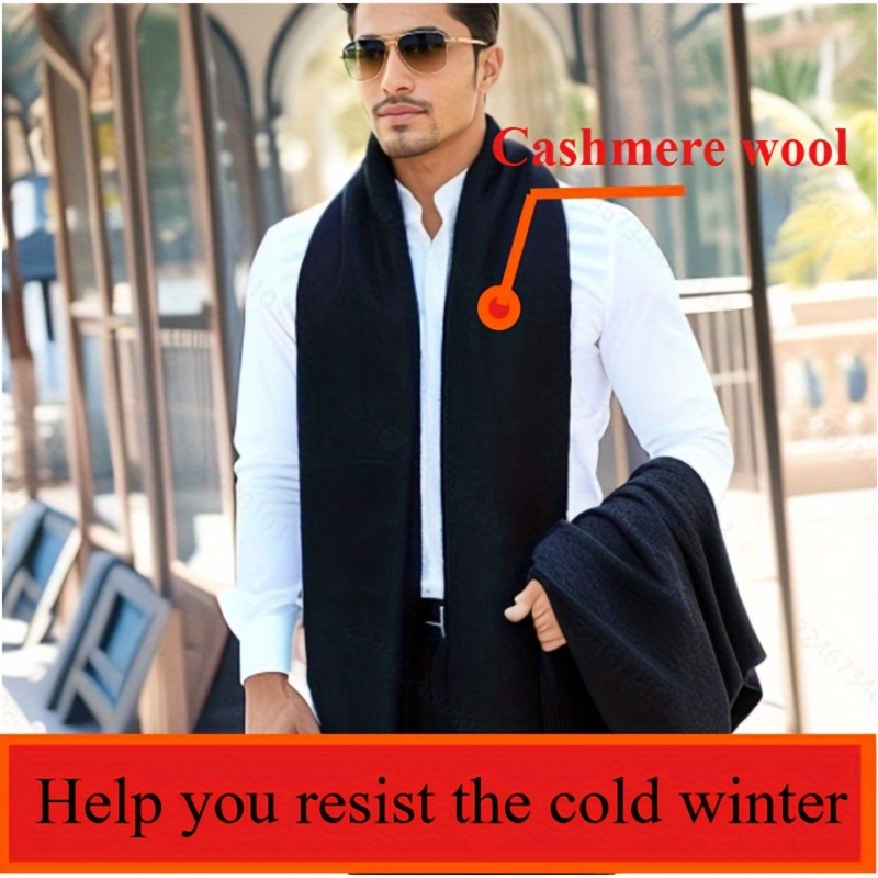 

[winter Essential] Luxurious Wool Wool Scarf For Men And Women - Ultra-warm, Soft, And Stylish Winter Accessory, Cold Weather, Black, 200g/㎡, , Knit Texture,wool, Wool Yarn, Best For Christmas