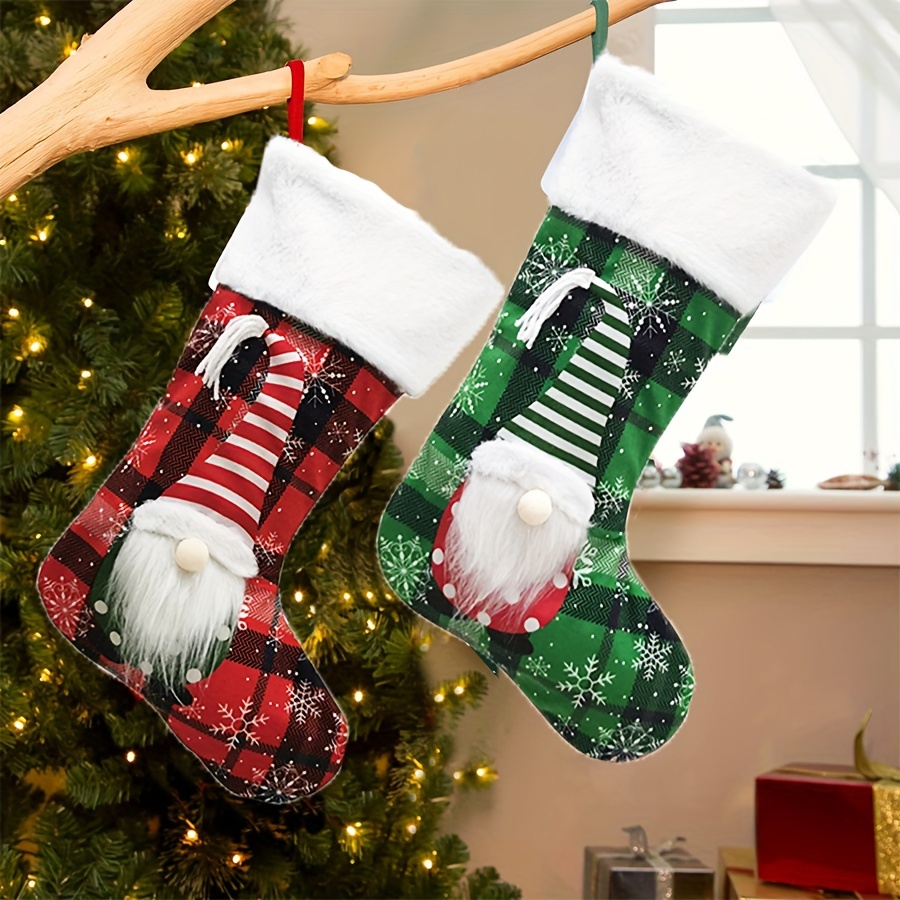 

2-pack Christmas Stockings, Contemporary 3d Santa Gnome Design, Large Polyester Hanging Socks For Festive Decorations - Universal Holiday Theme, No Feathers