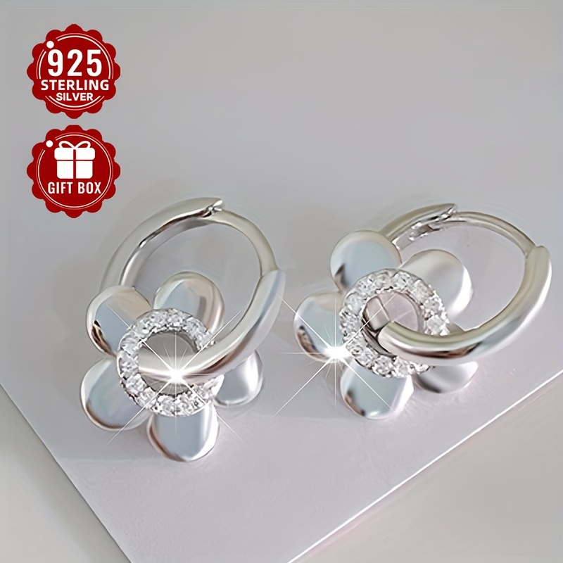 

Total Weight About 2.34g 2pcs Women's Fashion Earrings 925 Pure Silvery Synthetic Zirconia Women's Earrings Suitable For Activities And Parties Suitable For Gift