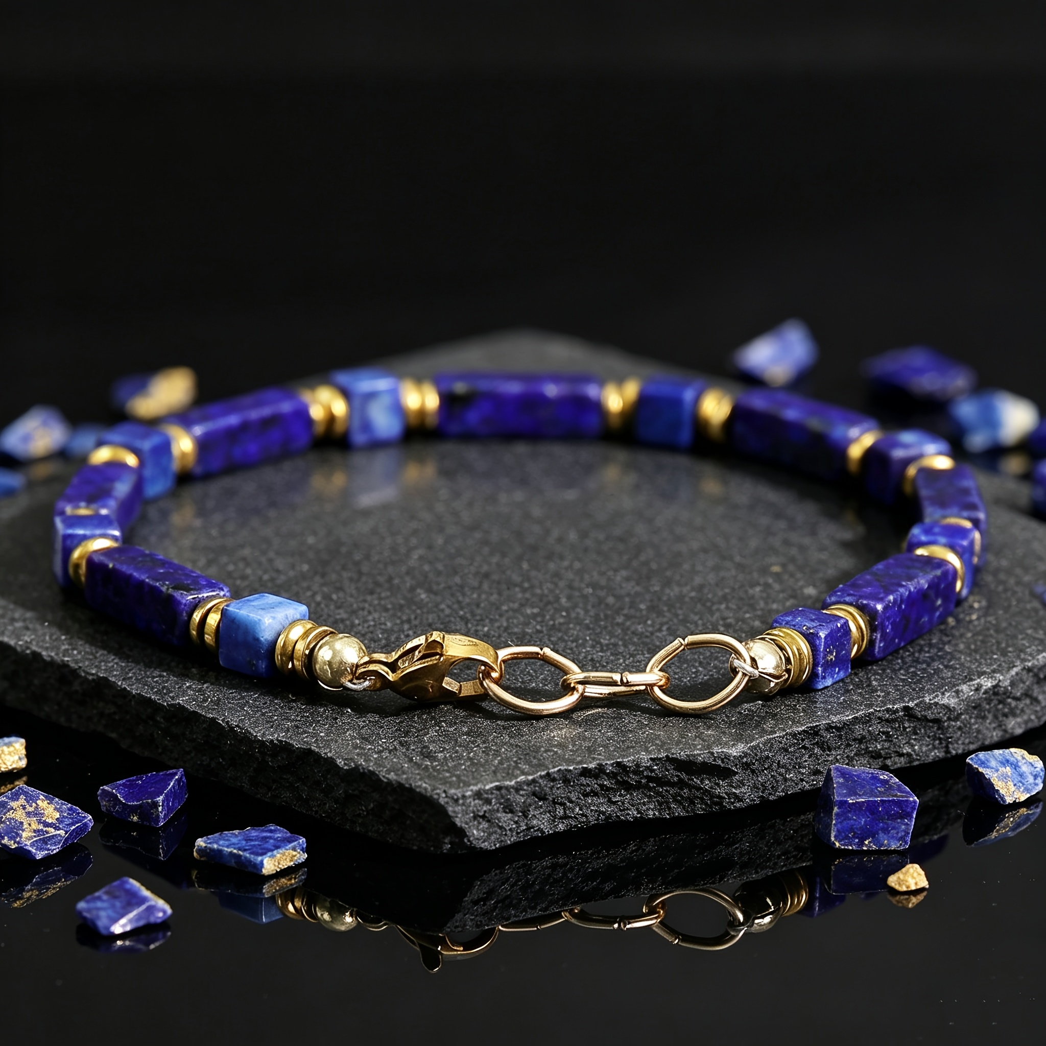Vintage Rectangular Lapis Lazuli Men's Handmade Beaded Bracelet