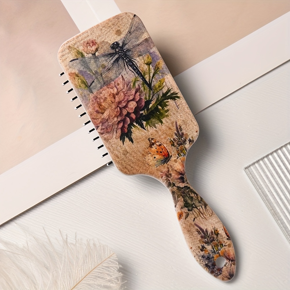 TEMU 1pc Retro Floral And Wild Flower Pattern Air Cushion Hair Comb, Nylon Brush, Anti-static Abs Handle, Suitable For All Hair Types
