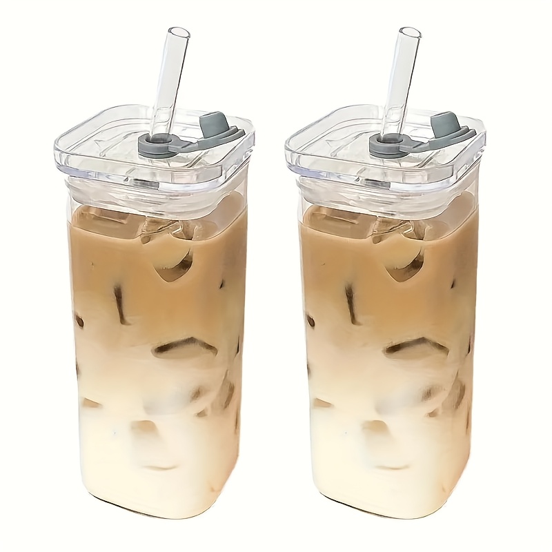 of 2 or   glass mugs with covers convenient for drinking ideal for coffee   with glass lids and straws great gifts for cup enthusiasts   for use   at home in school and outdoors