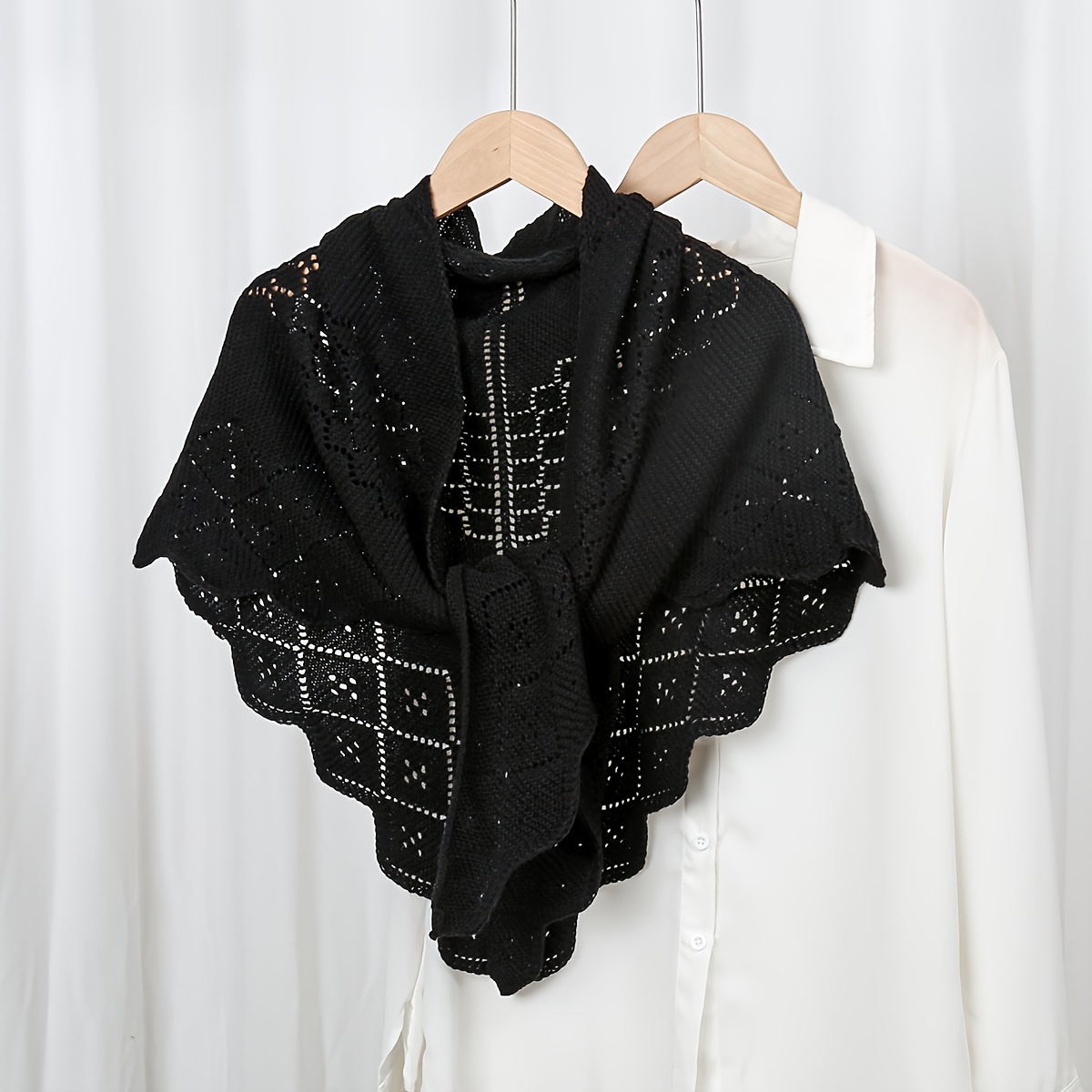 1pc Fashion Shawl Ladies Hollow Cape Outer Shawl Knittedvest Shoulder Scarf For Women Elegant Lightweight Solid Color Scarfs For Women Wraps