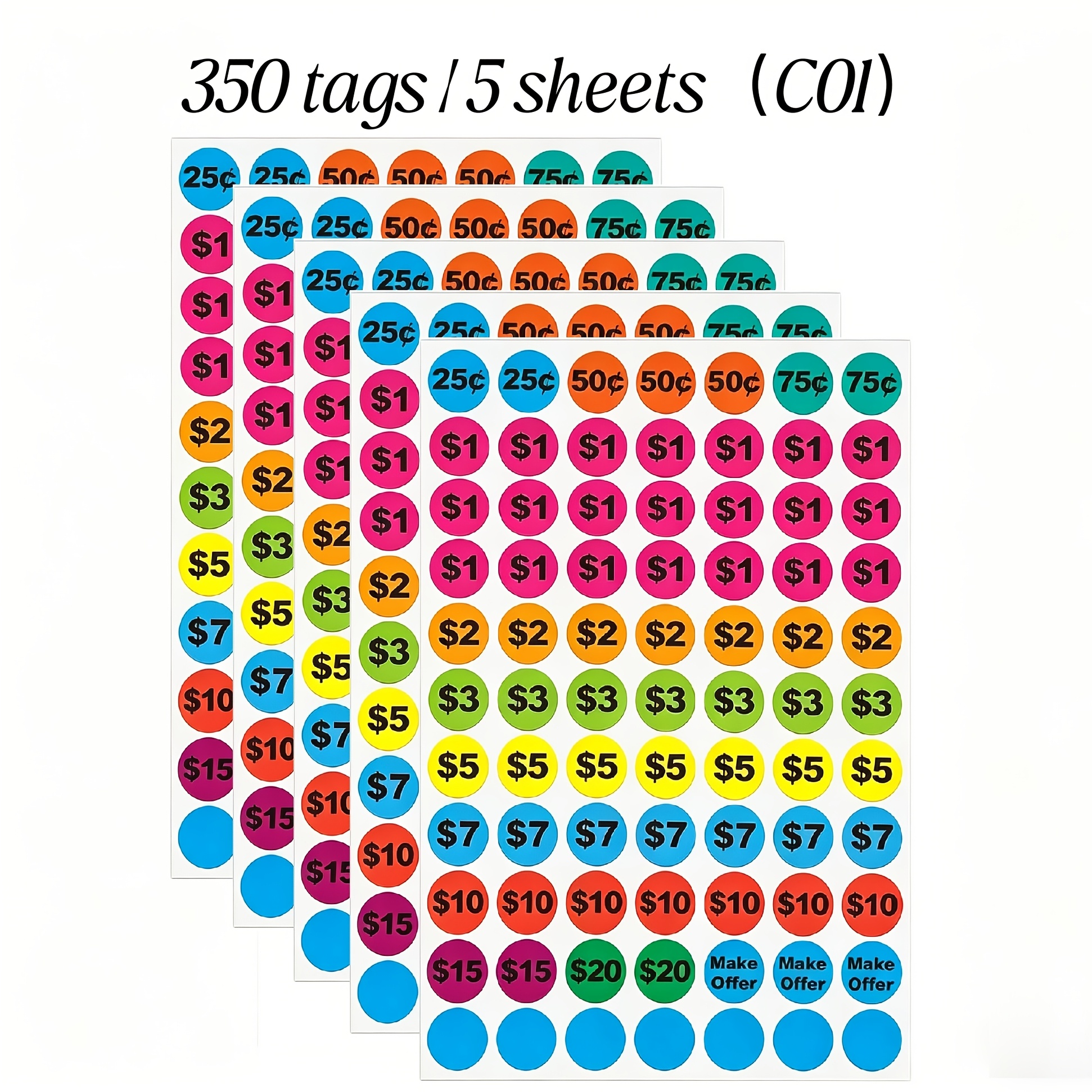 TEMU Lot de 5/350 autocollants, étiquettes de prix rondes multicolores pour marchés aux puces, centres commerciaux, petites boutiques et magasins de