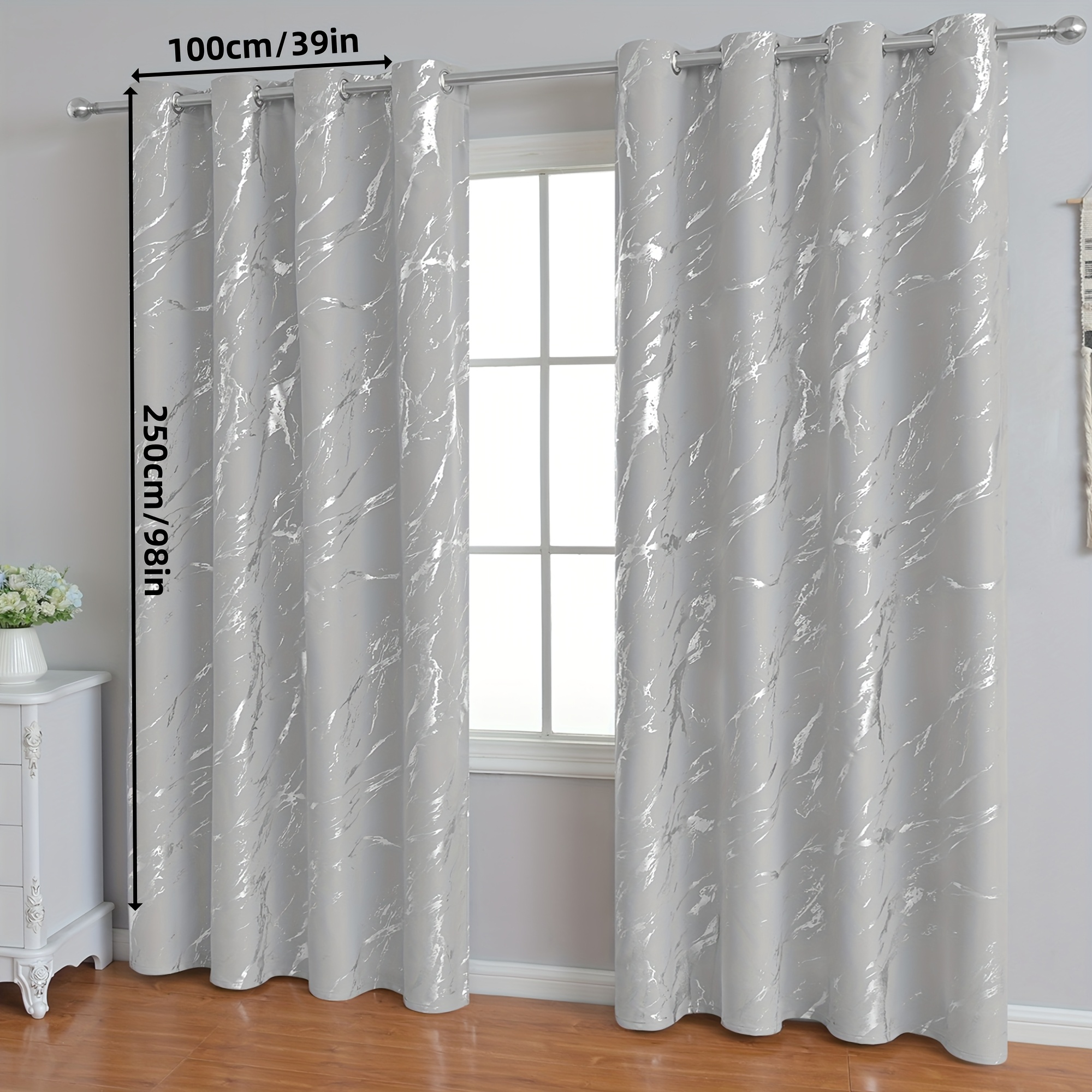 E-shop 2er-Set Moderne Klassische Mode Marmor Grau Heiß Silber 80% Verdunkelung Schlafzimmer Wohnzimmer Balkon Arbeitszimmer Dekorationsvorhänge