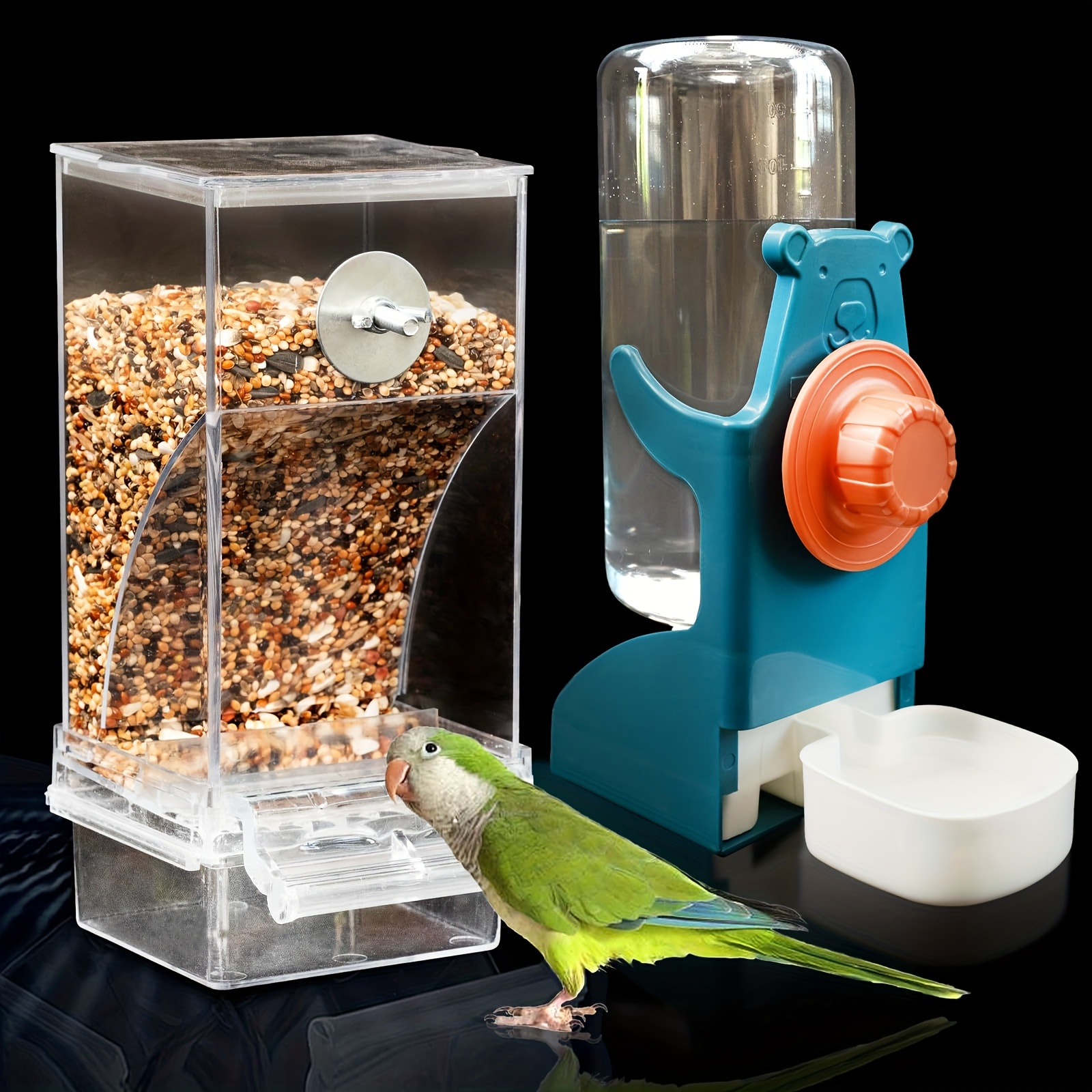 Image of Single Bird Water Feeder/ Single Bird Feeder/ Water And Feeder Set, Parakeet Cage Additions, Parrot Seed Food Container And Water Dispenser For Siskins, Lovebirds, Parrotlets, And