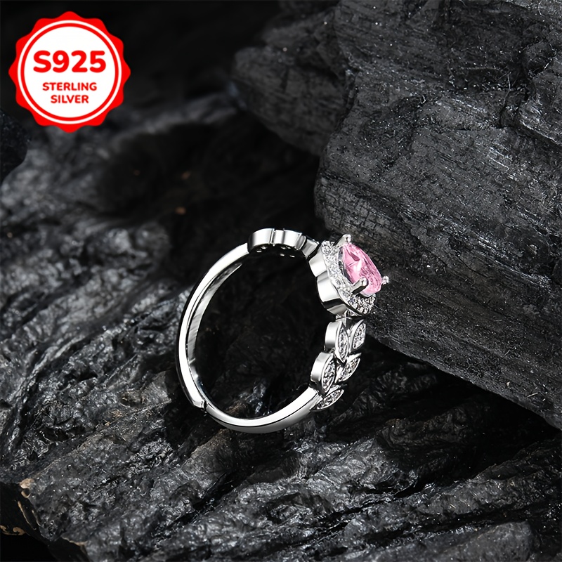 Sterling Silver Pink Heart Ring with Cubic Zirconia