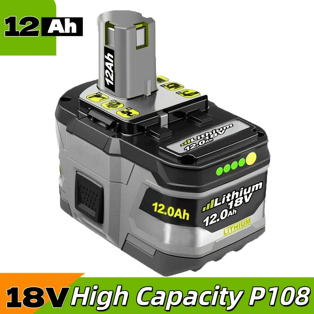 TEMU Batterie de rechange haute capacité 12,0 Ah compatible avec le système Ryobi 18V ONE+, batterie Li-Ion adaptée aux outils électroportatifs fil