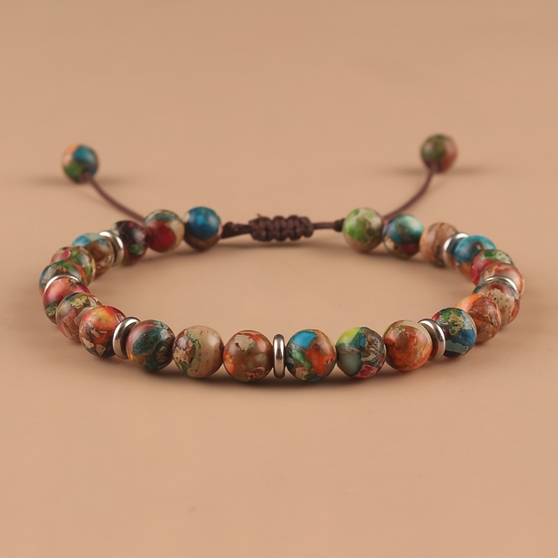 

Boho-chic Adjustable Handwoven Beaded Bracelet - Colorful Imperial Stone, Perfect Summer Accessory For Women, Ideal Gift For Friends