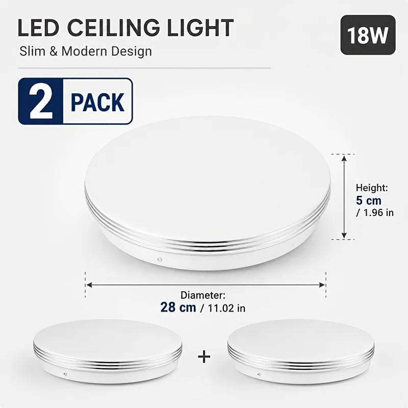 Image of 2pcs 18w Led Ceiling Lights, 28cm Modern Slim Flush Mount Ceiling Light, 6500k Daylight White Round Led Ceiling Lamp For Bedroom, Kitchen, Living Room, Hallway, Office And Utility Room