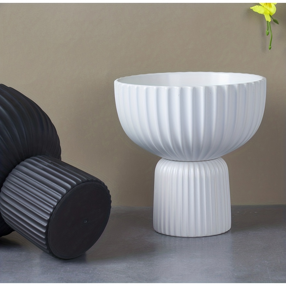 1pc Nordic Style Matte Black Ceramic Flower Pot, Creative High-Leg Design, Minimalist INS Aesthetic Home Plant Planter for Succulents, Pothos & Phalaenopsis
