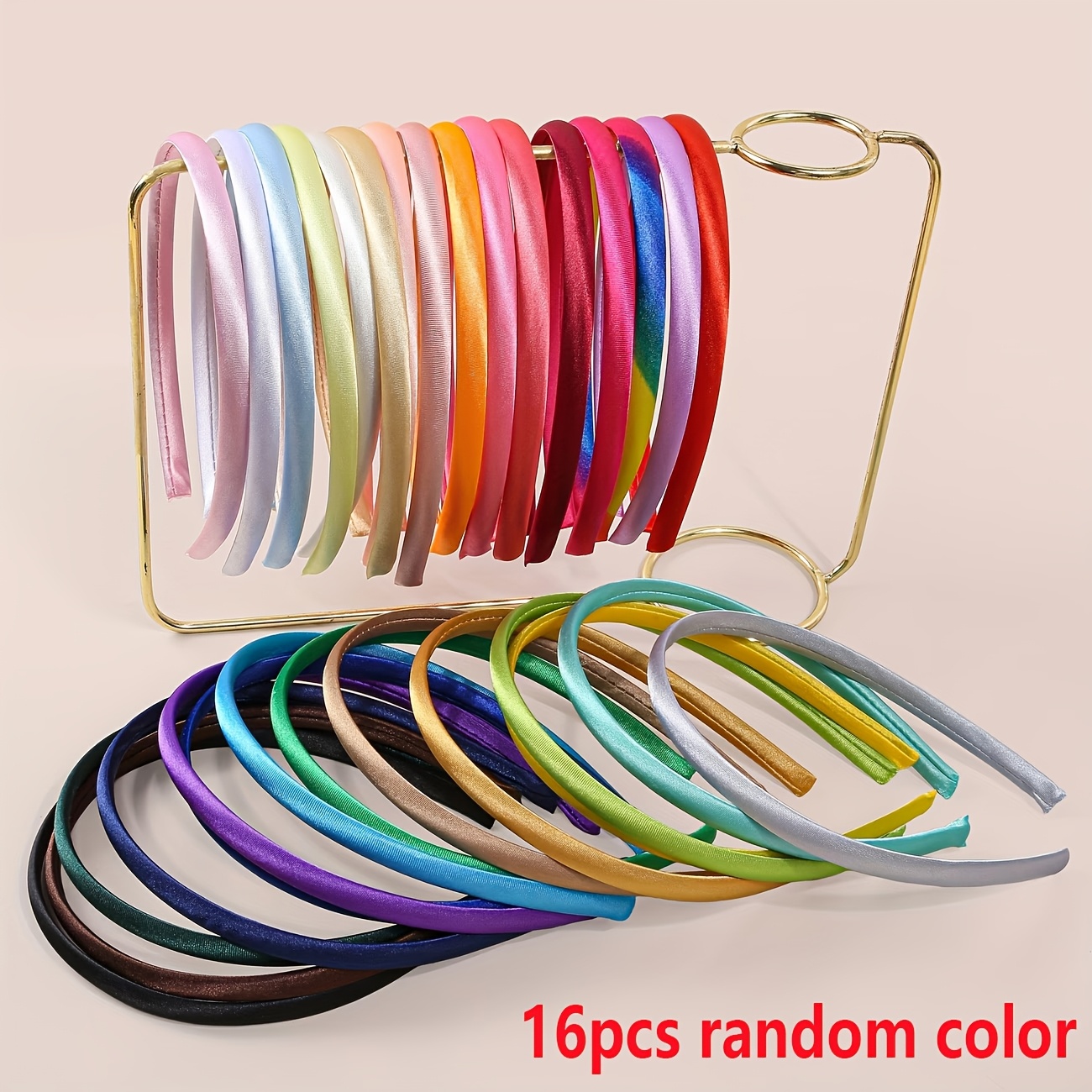 TEMU 16pcs Random Color Satin Headbands 1 Cm Headband Colorful Satin Headband Women, Colorful Women Hard Hair Band Satin Non-slip Ribbon Fashion Hair