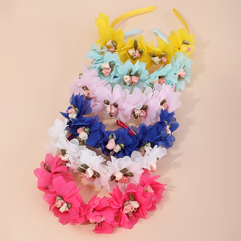 Elegant Mesh Flower Headbands Dress Up Hairbands with Rose Chiffon Lace  Single Piece Accessory for Vacation Photography