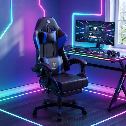 imagen del artículo Silla de gaming ergonómica Furnishia con reposacabezas y soporte lumbar, silla de ordenador de cuero PU estilo con reposapiés para , altura ajustable, silla de reclinable 360° para dormitorio y sala de juegos, 6 colores