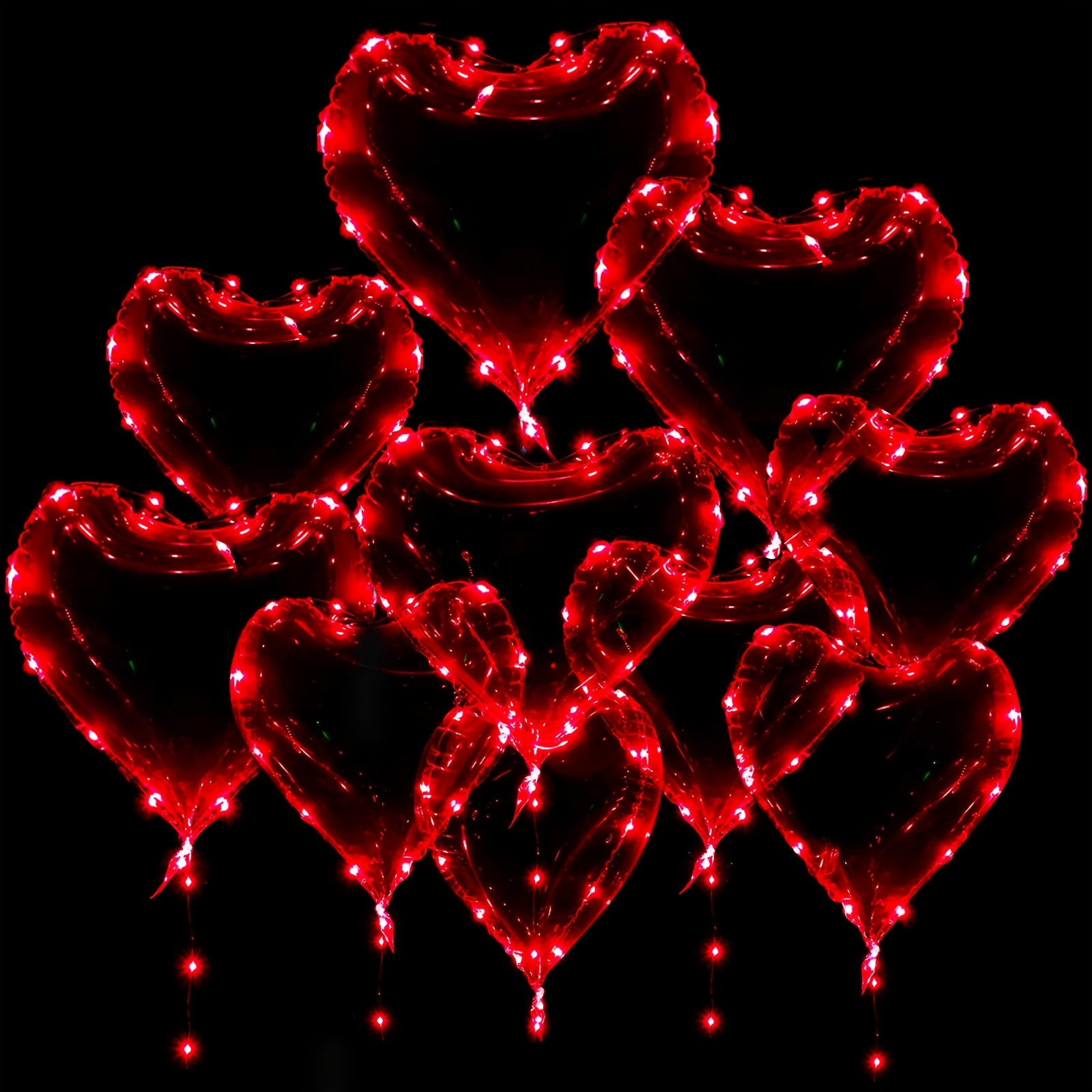 

10 Glowing Heart-shaped Led Balloons In Red, Transparent Helium Balloons With 10 Light Strings, Valentine's Day, Weddings, And Birthday Party Decorations.