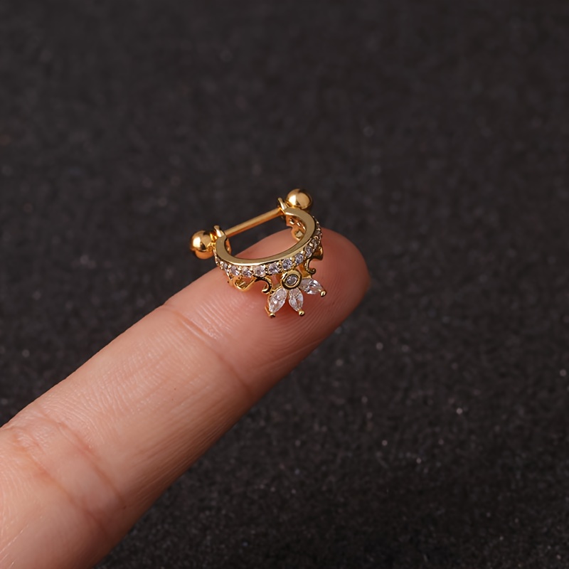 TEMU 1 pieza de de oreja de acero inoxidable con cierre de y micropavé de circonita sintética, anillo para hueso de para piercing