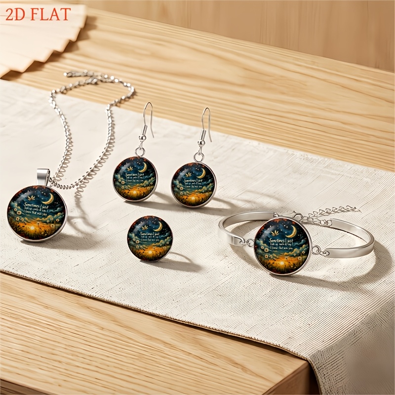 5pc Night Sky Jewelry Set with Moon & Stars for Women