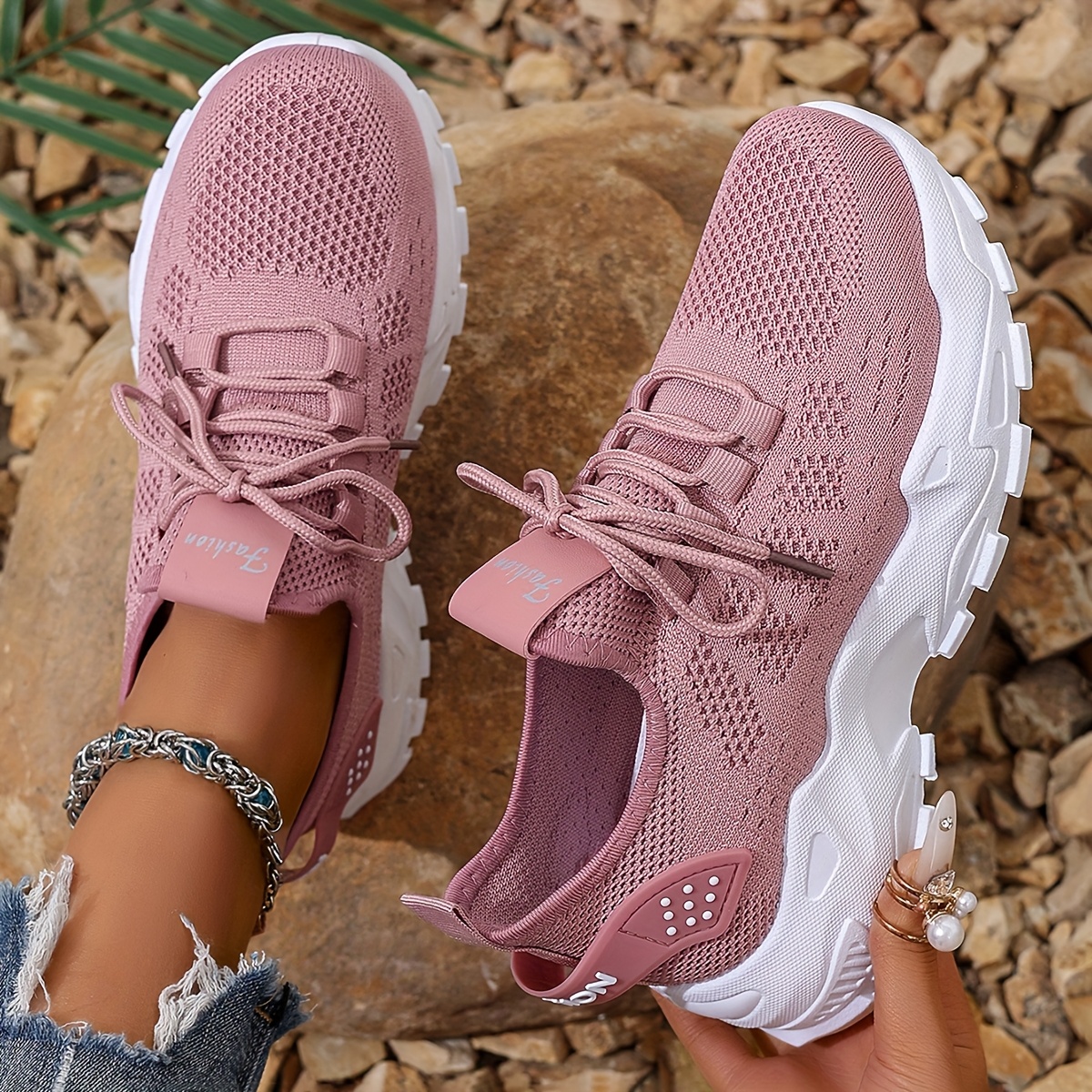 women's breathable knit sneakers lightweight cushioned Temu