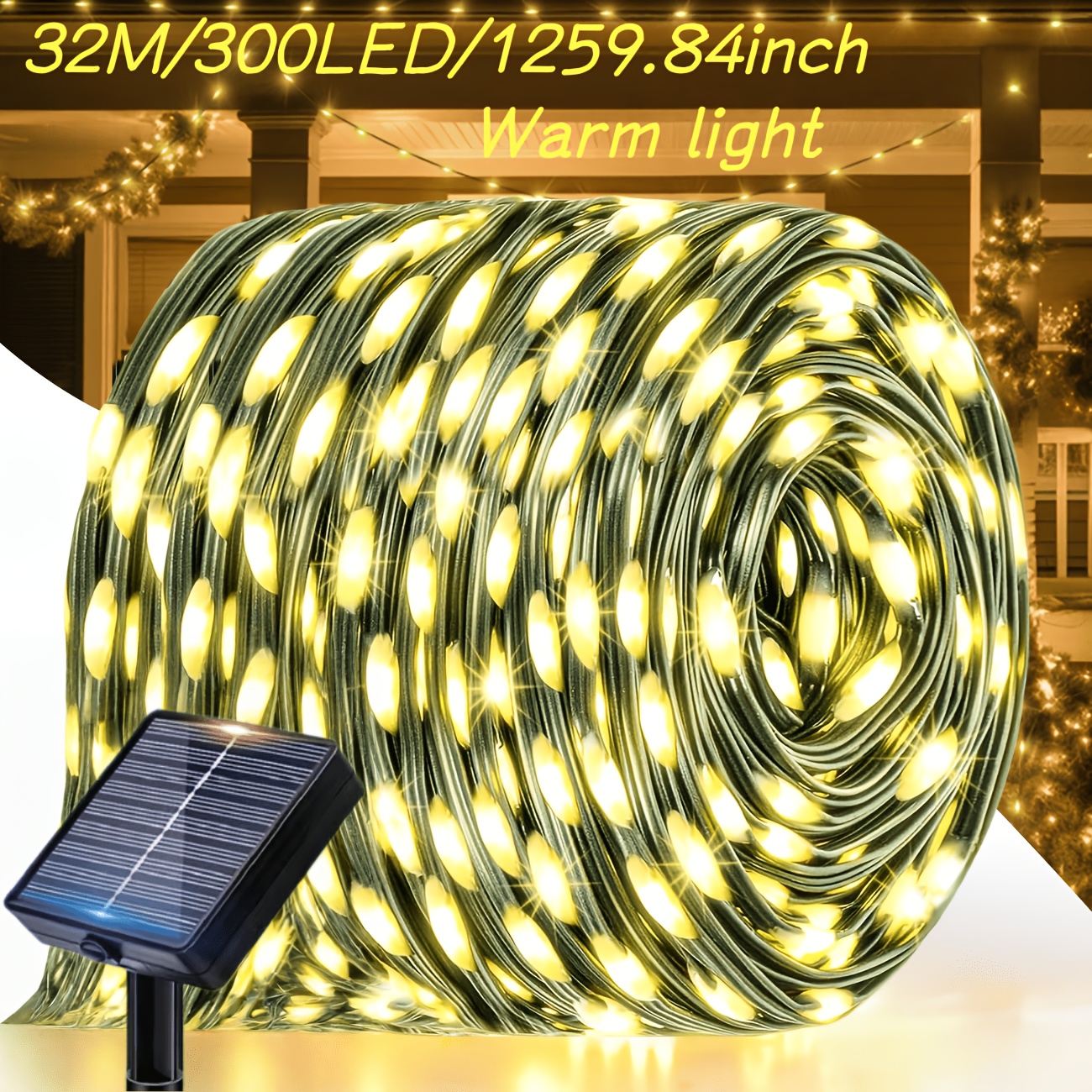 TEMU 1pc Outdoor Solar Christmas Light String, Dark Fairy Lights, 8 , Solar Powered, Decorate Balcony, Courtyard, Garden, Trees, Parties, Birthday,