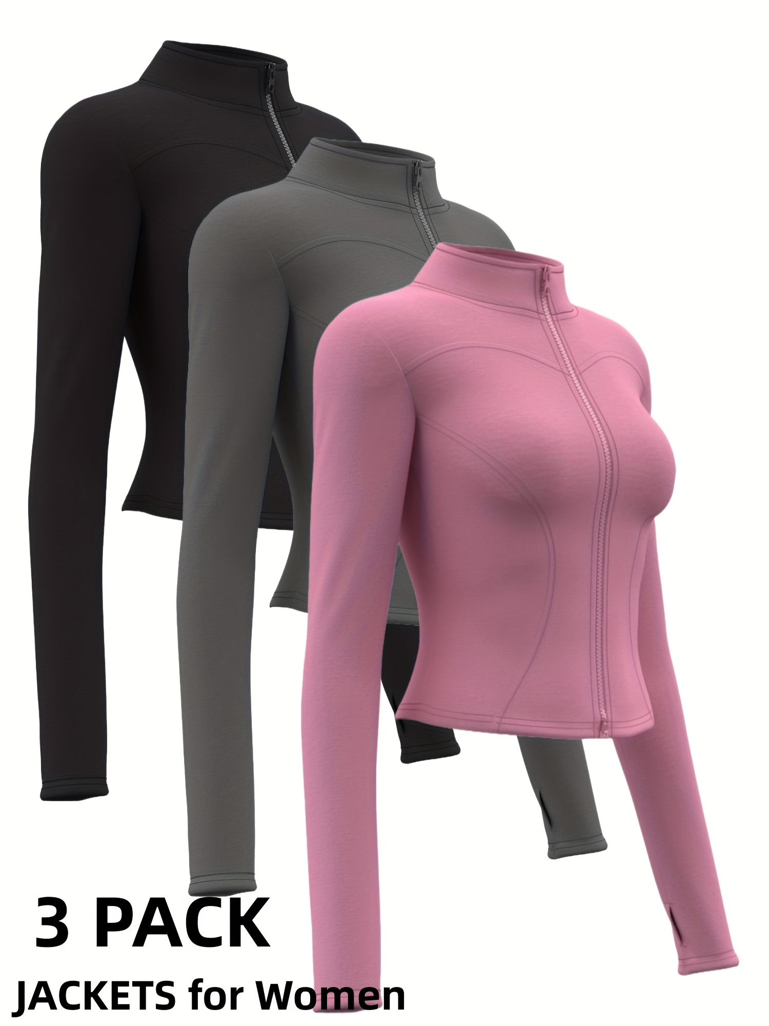 yoga jacket 3pcs womens sports jacket zip design long sleeve   fit stretchy sport and casual wear suitable for   ideal for gym outdoor activities
