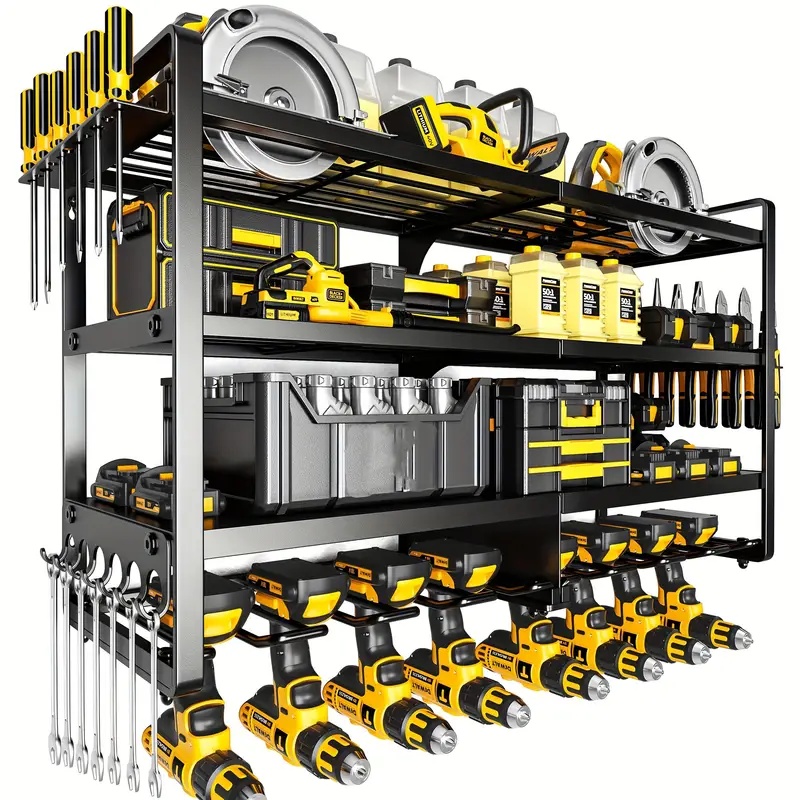 TEMU Étagère de rangement pour outils électriques, étagère de rangement pour outils de garage murale en métal lourd à 4 étages, étagère de rangement