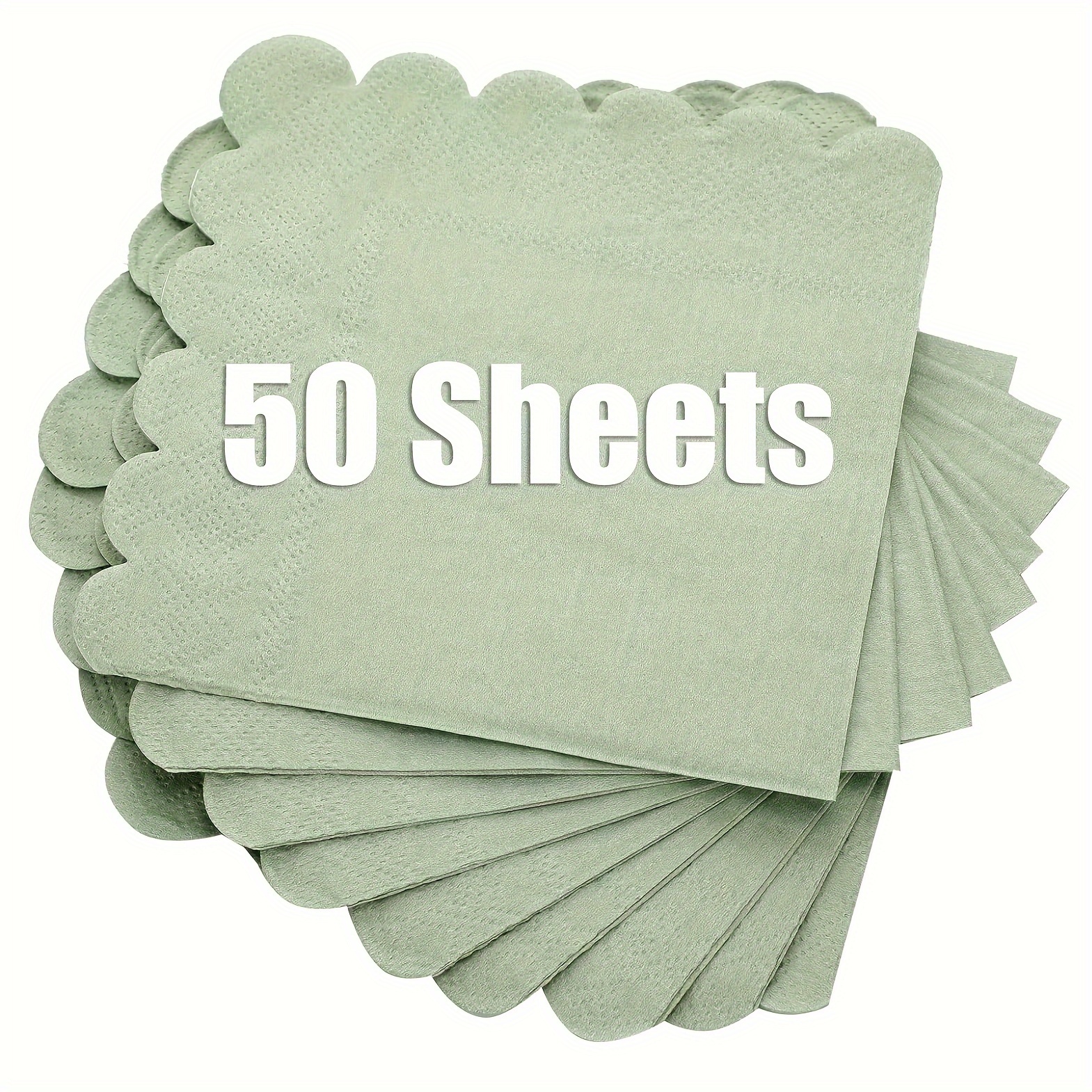 E-shop 50 Blatt 10-Zoll grüne Cocktail Servietten, 3-lagige Servietten mit Wellenkante, salbeigrüne, dicke Papier- Servietten, Einweg-Party-Servietten,