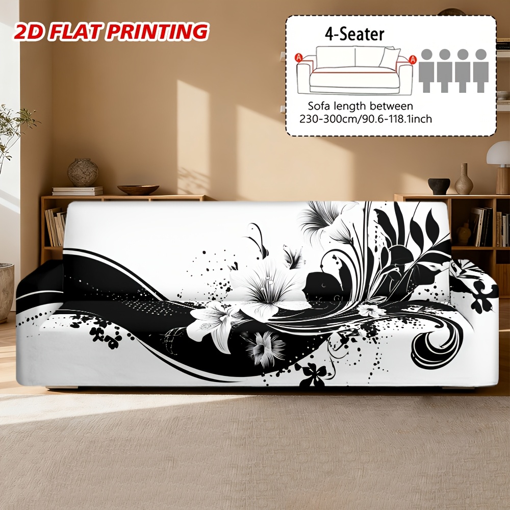 TEMU 1pc 2d Flat Printing Floral Elegant Swirls Sofa Cover, Sofa Slipcover, Luxurious Decorative Artistic, Machine Washable, Modern Living Room,