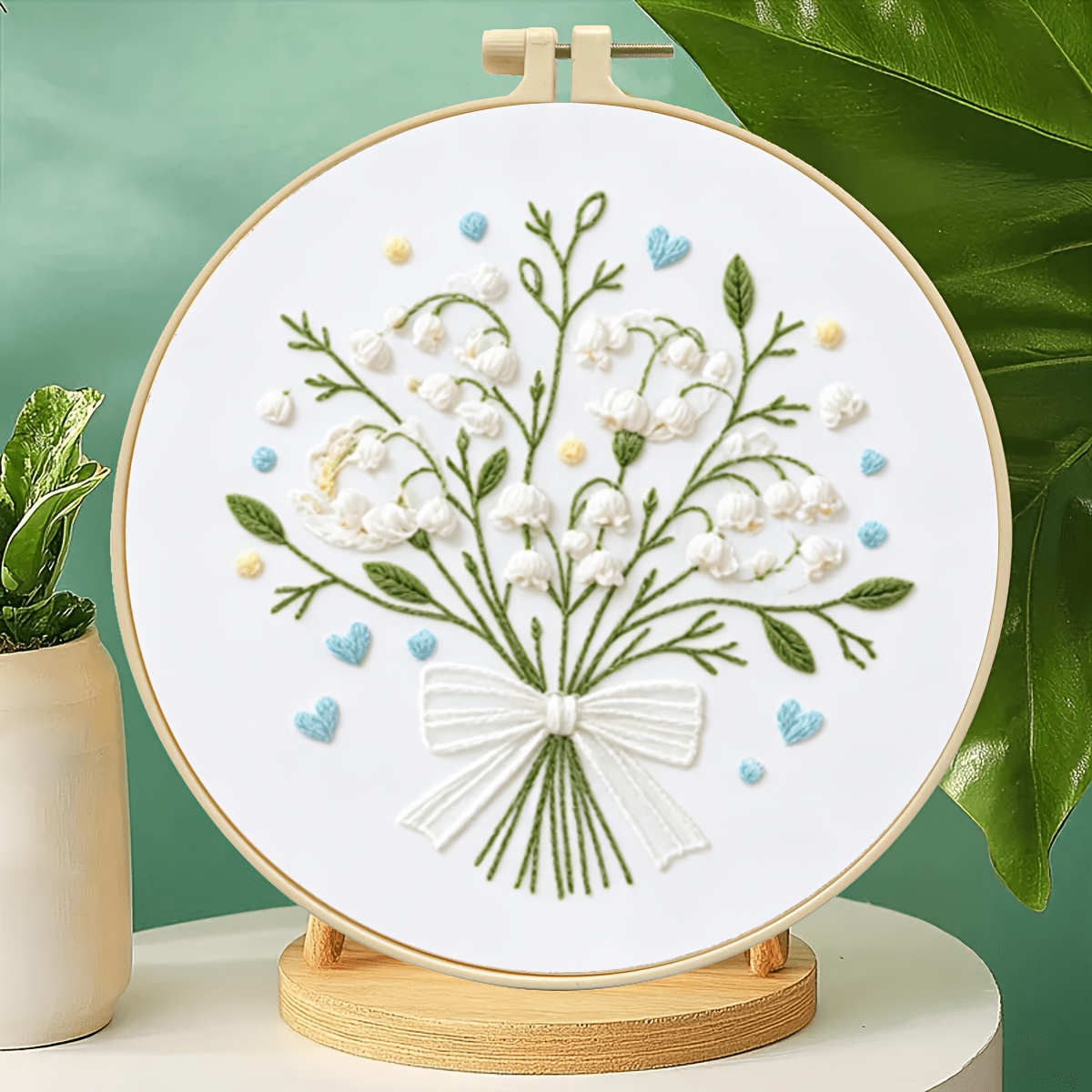 TEMU 1 Set Embroidery Kit, Lily Of The Valley Bouquet, Diy Craft Material Package, Complete Tool Set For Beginners, Decor, Stress- Creative Handmade