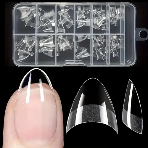 240pcs of semi matte almond shaped nails semi covered acrylic nail tip and thick front durable transparent length style special for hands and feet manicure accessories long lasting and wear resistant