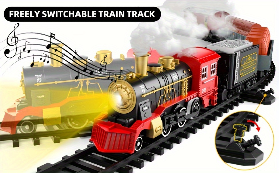 kids christmas train set with smoke lights sounds 6 cars 28 tracks red black perfect birthday gift for     playset   design durable construction train playset Product details 2